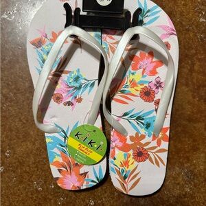 Kiki Floral Flip Flops - White and Multicolor